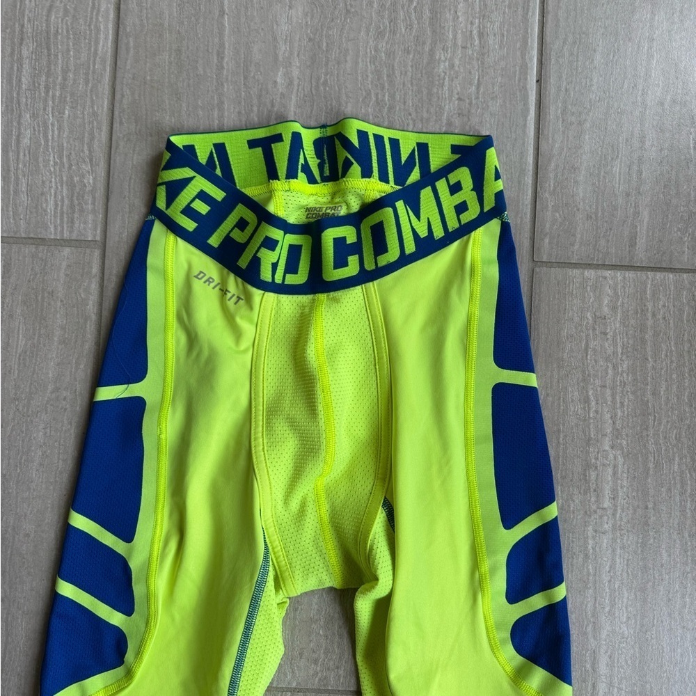 Men Neon Green and Blue Leggings - Picture 2 of 3